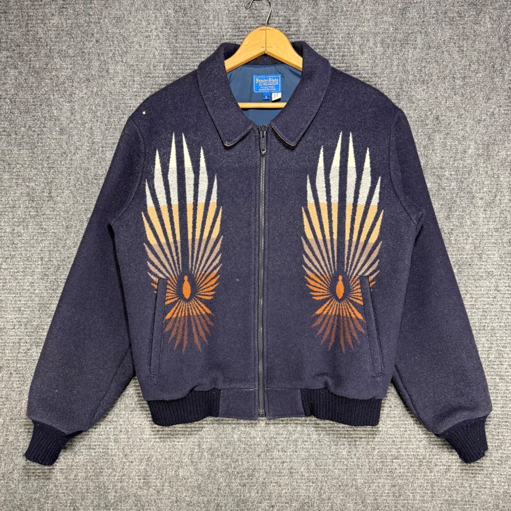 Vintage Pendleton Beaver State Wool Jacket Navy Southwest Sunburst Small USA